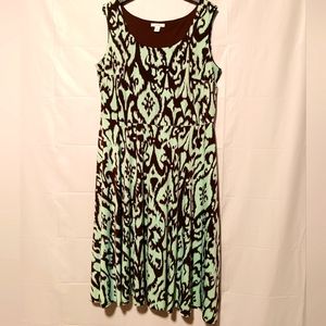 Dress Barn Woman EUC Tank Maxi Dress, Size 18, Mint & Dark Chocolate Pattern